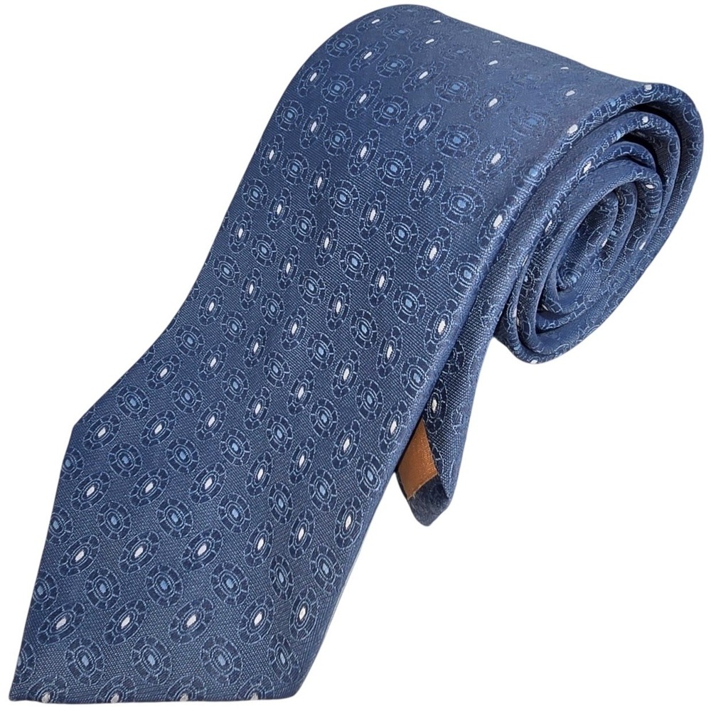 VINTAGE Periwinkle Cornflower Blue with White Dots Principe Polyester Neck Tie‎